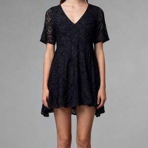 Enza Costa Babydoll Mini Dress Black Laser Cut, size 0 / XS